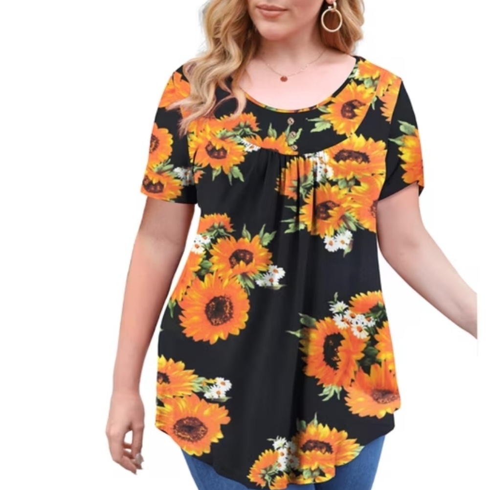 Sunflower Henley Tunic Plus Size 2X